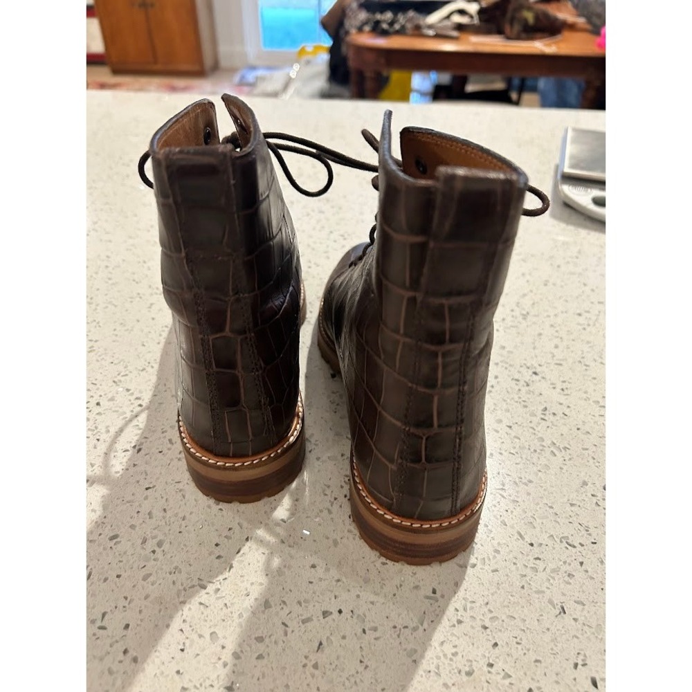 Madewell The Clair Lace-Up Boots Croc‎ Emboss Leather Women's Brown Ankle Size 6 - Picture 6 of 11